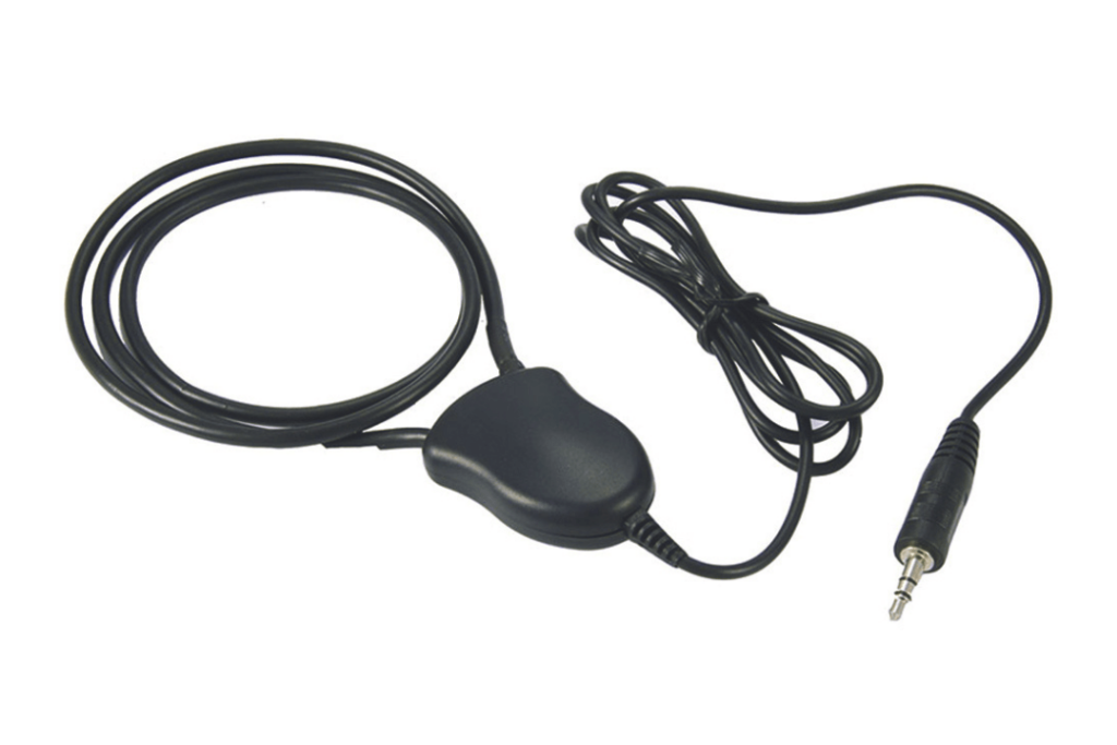 A black neckloop device, lead and input.