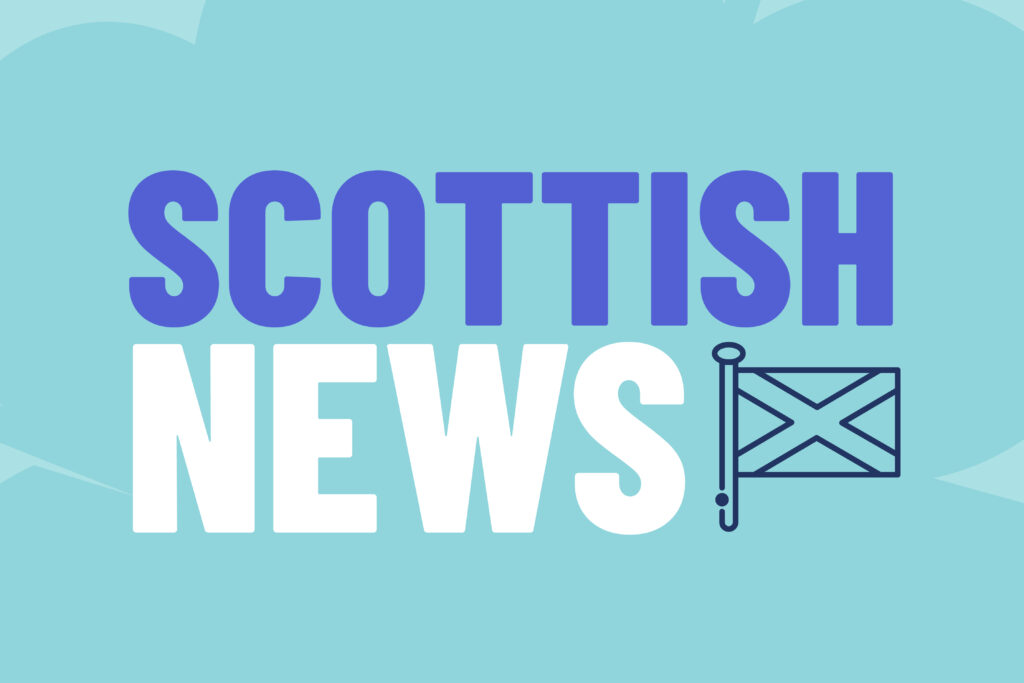Infographic with a line drawing of the Scottish flag. The words say: "Scottish News"