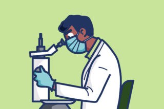 illustration of a scientist looking into a microscope